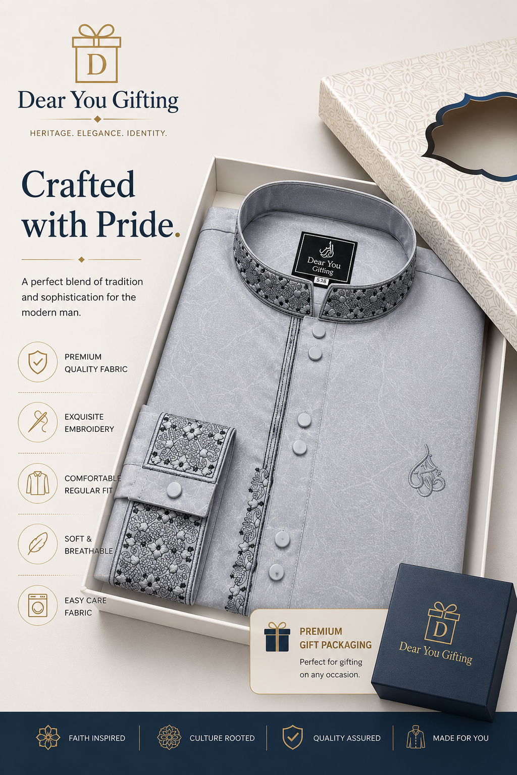 Premium ‘Ash Grey’ 6B Smooth Fabric Panjabi