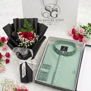 Premium Mint Green Embroidered Panjabi with Premium Gift Box