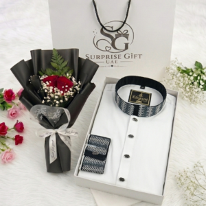 Premium White Panjabi & Rose Bouquet Luxury Gift Combo Set