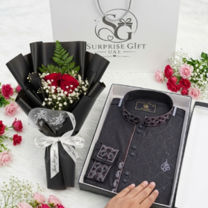 Luxury Black Punjabi & Premium Rose Bouquet Eid Gift Box