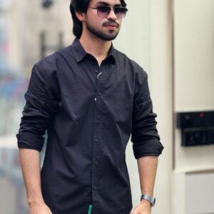 Premium Men's Casual Solid Black Linen-Blend Shirt