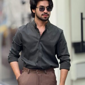 Premium Men's Casual Solid Black Linen-Blend Shirt