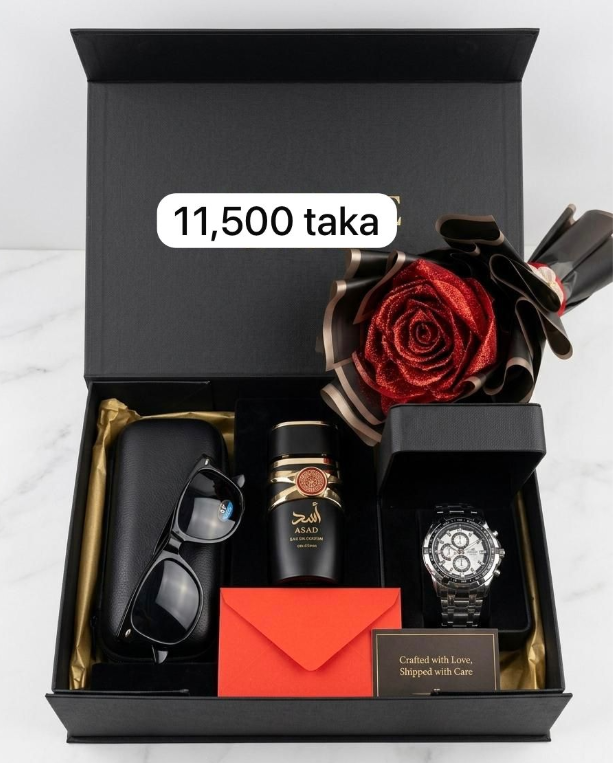 Luxury Men's Gift Box Set - Photo Frame, Rose Bouquet, Sunglasses & Wireless Earbuds