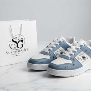 Hand-Drawn Doodle Art Custom Sneakers - Blue & White