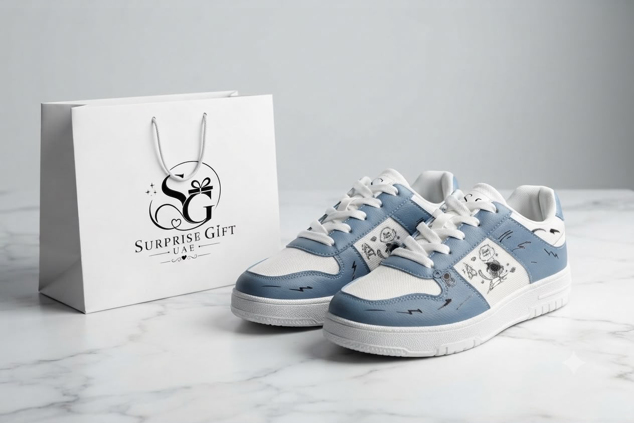 Hand-Drawn Doodle Art Custom Sneakers - Blue & White